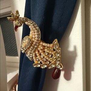 Elegant Gold color and Red Peacock Brooch